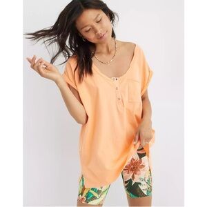🔥🔥🆕AERIE OVERSIZED HENLEY TSHIRT IN AQUA